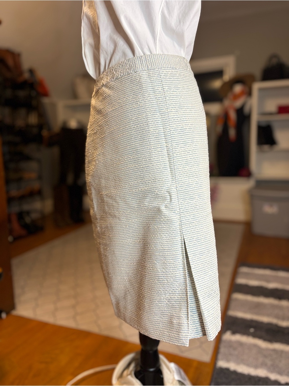 Brooks Brothers 346 Pencil Skirt Size 10 Blue White Textured Woven NWT - Picture 7 of 10